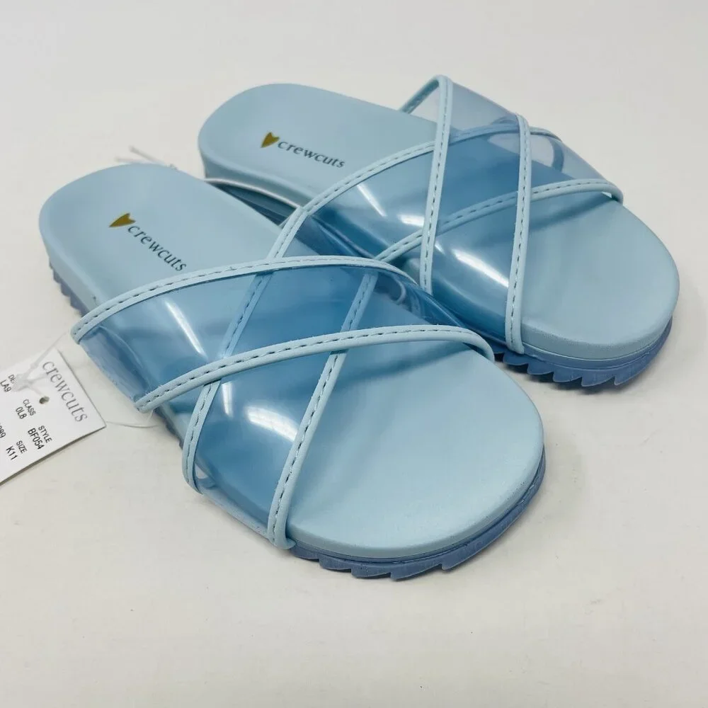 J Crew Crewcuts Little Girl K11 Slip On Pool Clear Jelly Sandals in Blue $45 221